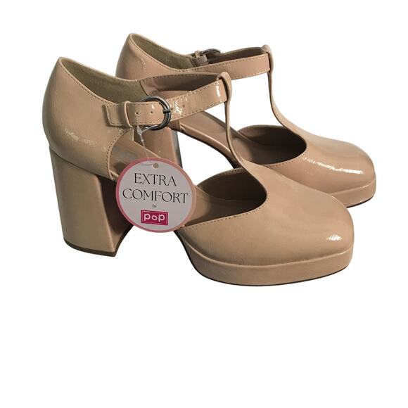 Pop Shoes Size 11 Womens Platform Mary Jane Heels Tan New With Box Eleven Buckle - Picture 1 of 12
